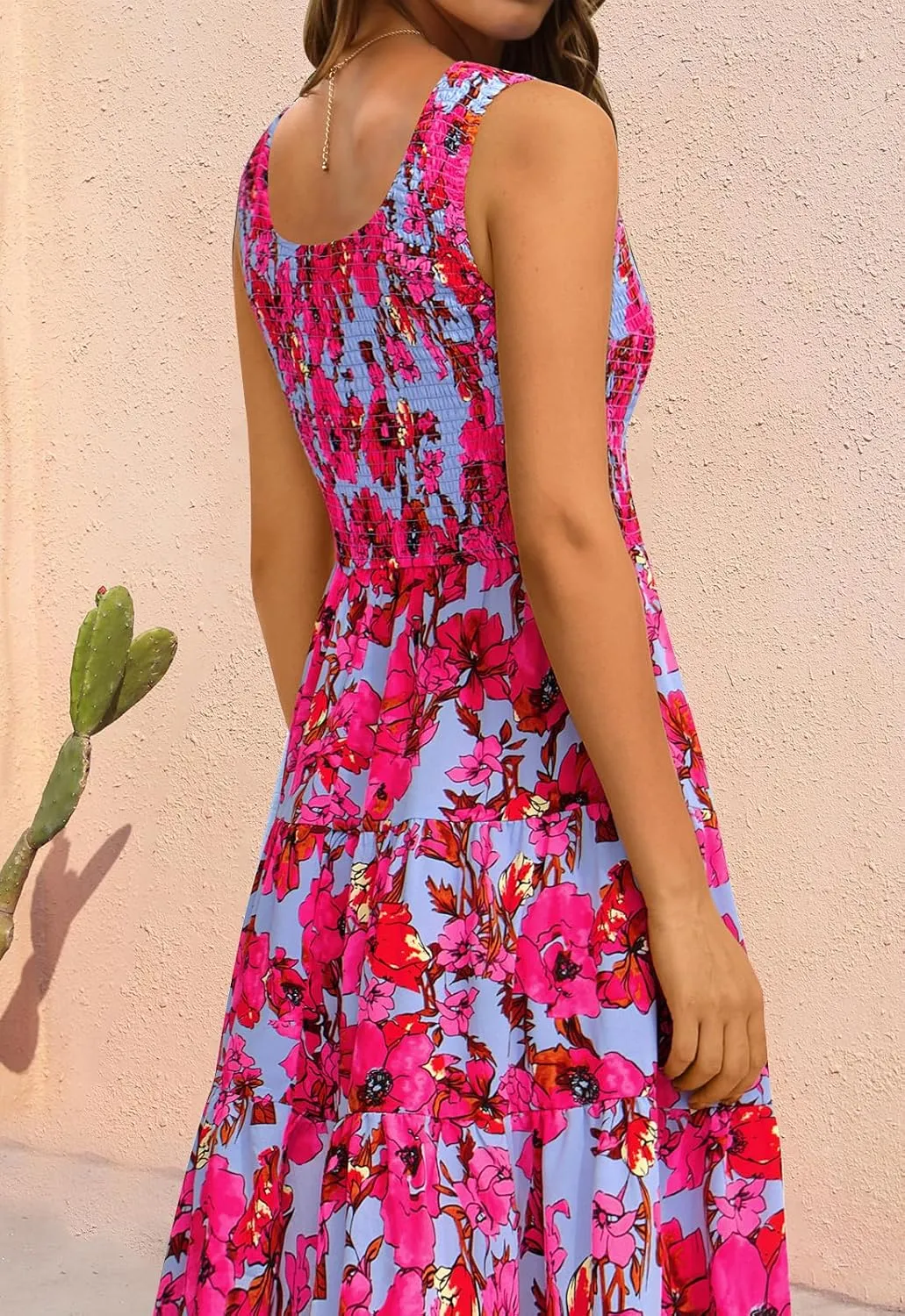 PRETTYGARDEN Smocked Tank Floral Maxi Dresses for Women 2025 Wedding Guest Dress Sleeveless Flowy Long Sundress with Pockets