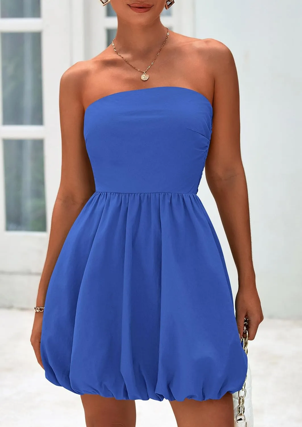 PRETTYGARDEN Women's Bubble Mini Dress 2025 Summer Strapless Tube Top Short A Line Sundress Trendy Casual Smocked Dresses