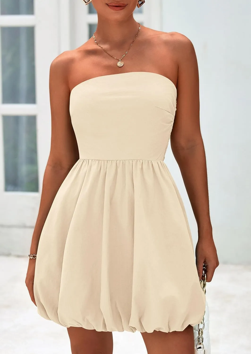 PRETTYGARDEN Women's Bubble Mini Dress 2025 Summer Strapless Tube Top Short A Line Sundress Trendy Casual Smocked Dresses