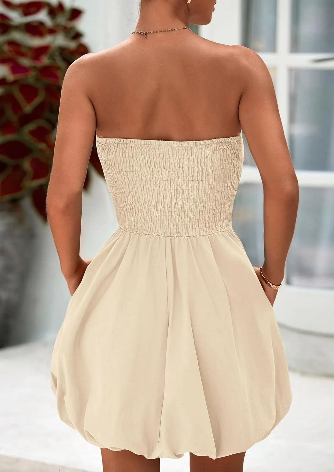 PRETTYGARDEN Women's Bubble Mini Dress 2025 Summer Strapless Tube Top Short A Line Sundress Trendy Casual Smocked Dresses