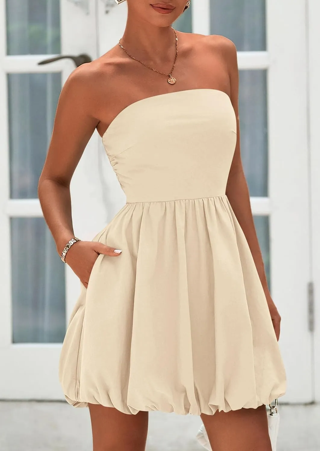 PRETTYGARDEN Women's Bubble Mini Dress 2025 Summer Strapless Tube Top Short A Line Sundress Trendy Casual Smocked Dresses