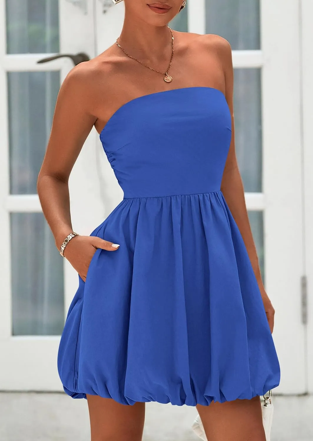 PRETTYGARDEN Women's Bubble Mini Dress 2025 Summer Strapless Tube Top Short A Line Sundress Trendy Casual Smocked Dresses