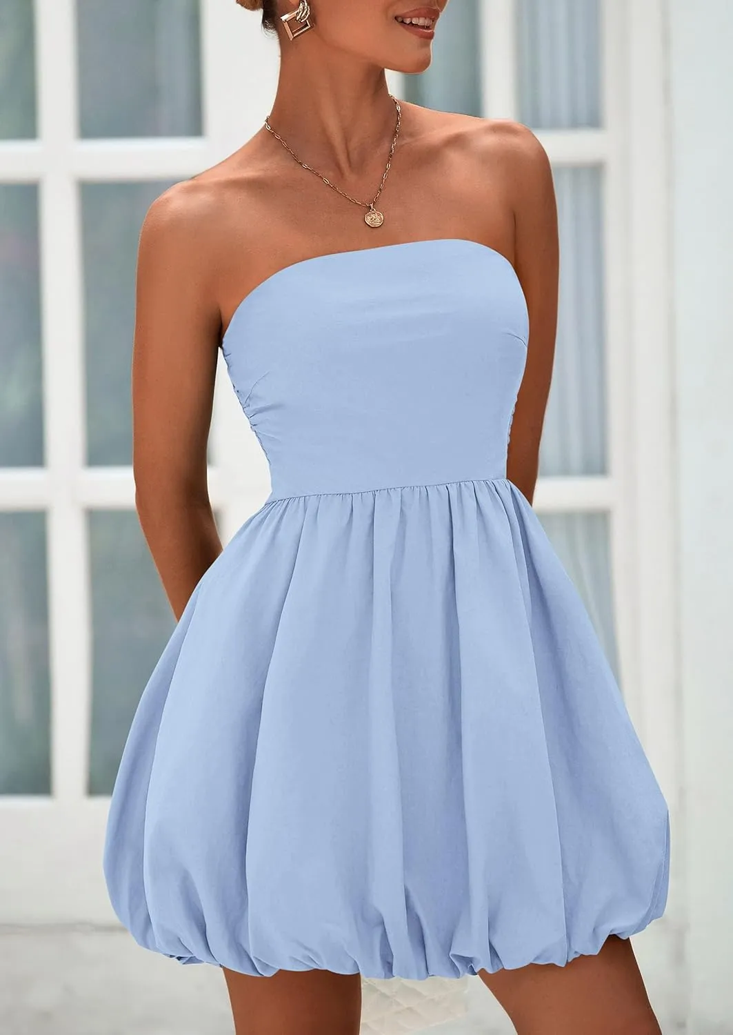 PRETTYGARDEN Women's Bubble Mini Dress 2025 Summer Strapless Tube Top Short A Line Sundress Trendy Casual Smocked Dresses
