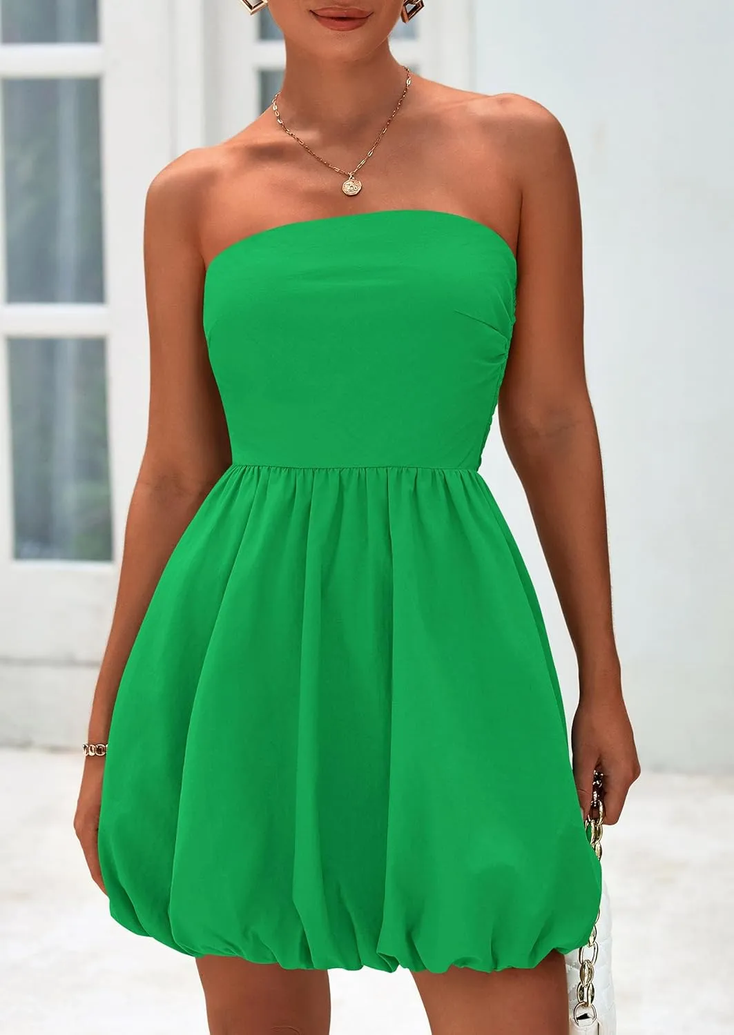 PRETTYGARDEN Women's Bubble Mini Dress 2025 Summer Strapless Tube Top Short A Line Sundress Trendy Casual Smocked Dresses