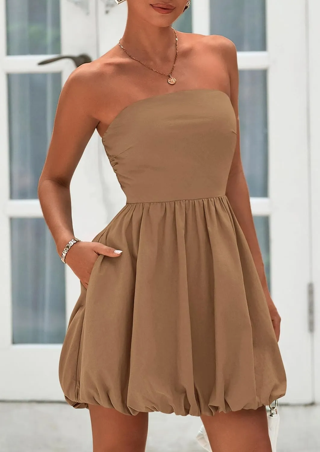 PRETTYGARDEN Women's Bubble Mini Dress 2025 Summer Strapless Tube Top Short A Line Sundress Trendy Casual Smocked Dresses