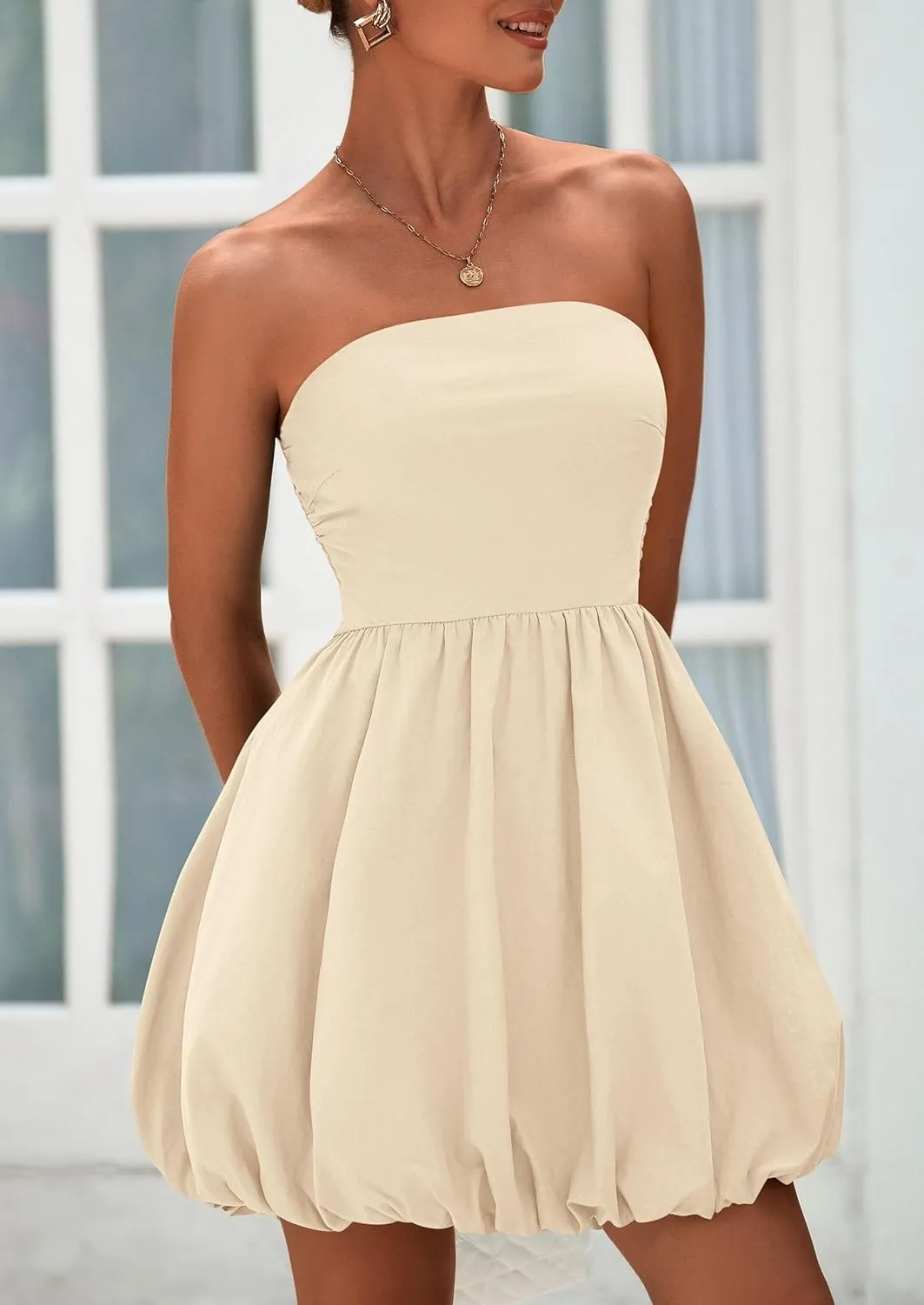 PRETTYGARDEN Women's Bubble Mini Dress 2025 Summer Strapless Tube Top Short A Line Sundress Trendy Casual Smocked Dresses