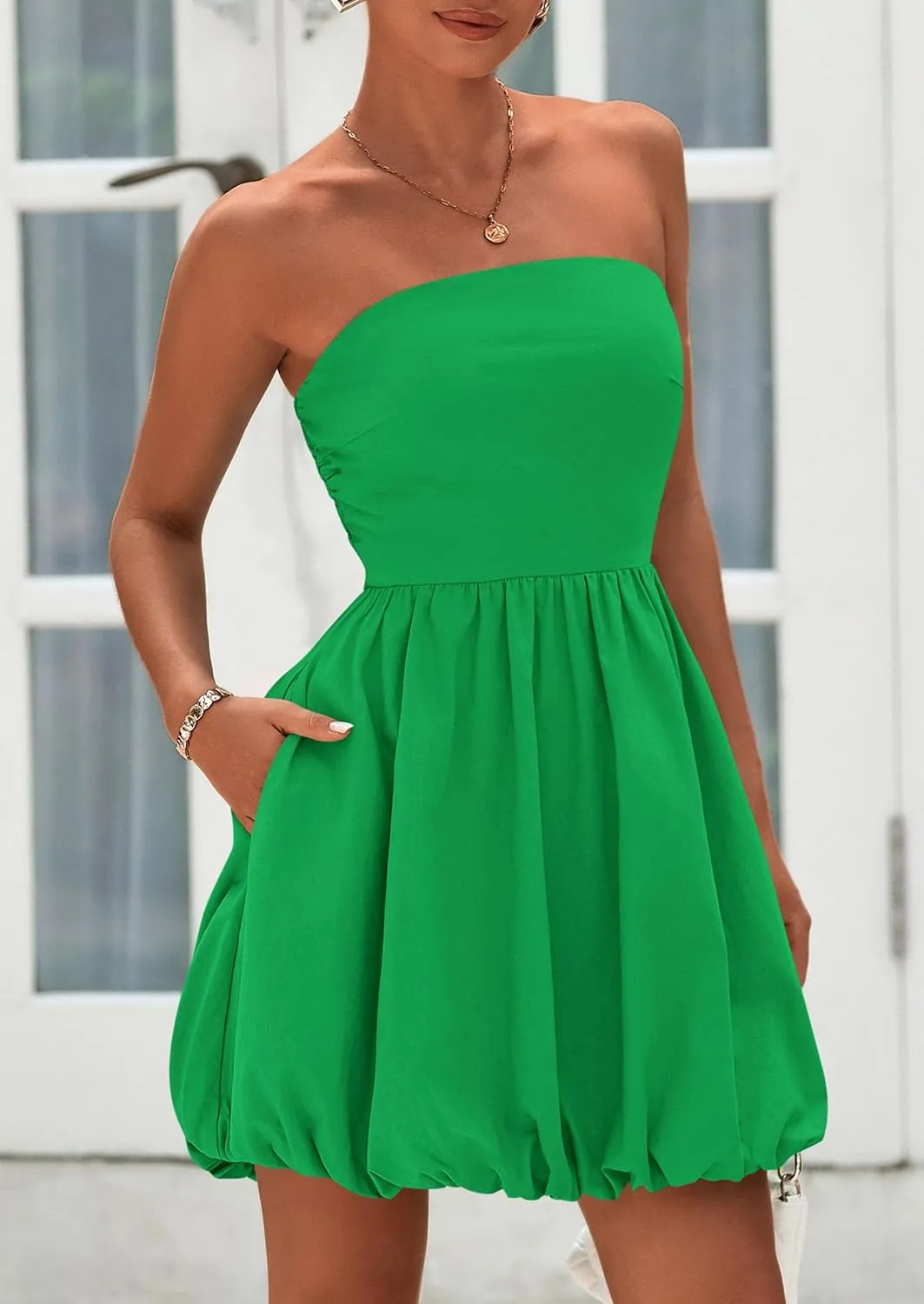PRETTYGARDEN Women's Bubble Mini Dress 2025 Summer Strapless Tube Top Short A Line Sundress Trendy Casual Smocked Dresses