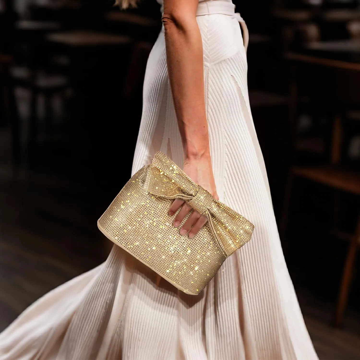 Rhinestone Evening Bag Bow Clutch Purses for Women, Glitter Evening Handbags Bling Wedding Purse Sparkly Diamond Party Bag