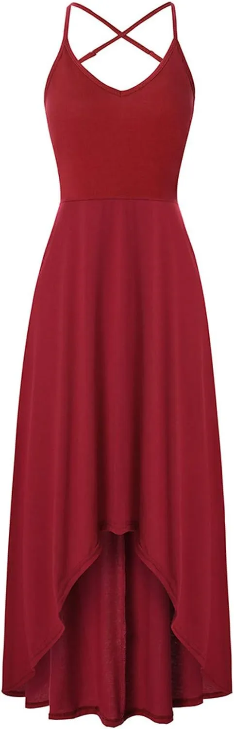 SERYU Women's Summer Sundresses V Neck Casual Sleeveless Asymmetrical Patchwork Floral Maxi Dresses