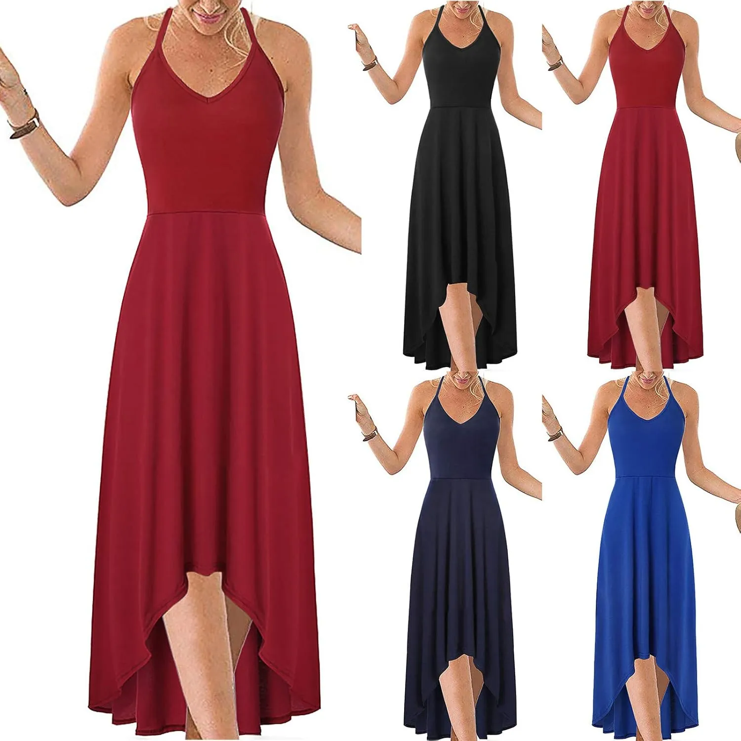 SERYU Women's Summer Sundresses V Neck Casual Sleeveless Asymmetrical Patchwork Floral Maxi Dresses