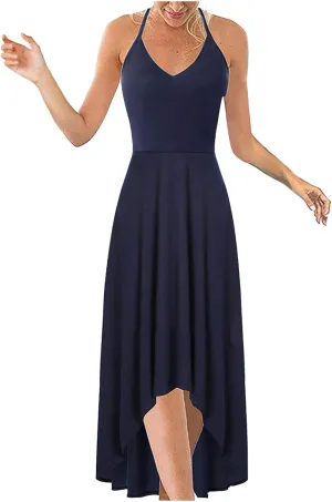 SERYU Women's Summer Sundresses V Neck Casual Sleeveless Asymmetrical Patchwork Floral Maxi Dresses