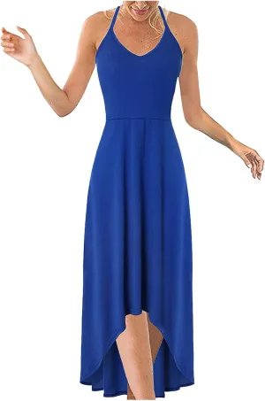SERYU Women's Summer Sundresses V Neck Casual Sleeveless Asymmetrical Patchwork Floral Maxi Dresses