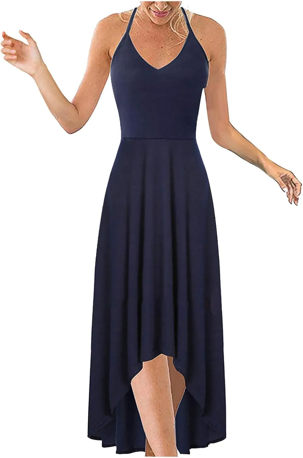 SERYU Women's Summer Sundresses V Neck Casual Sleeveless Asymmetrical Patchwork Floral Maxi Dresses