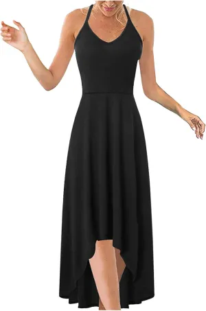 SERYU Women's Summer Sundresses V Neck Casual Sleeveless Asymmetrical Patchwork Floral Maxi Dresses