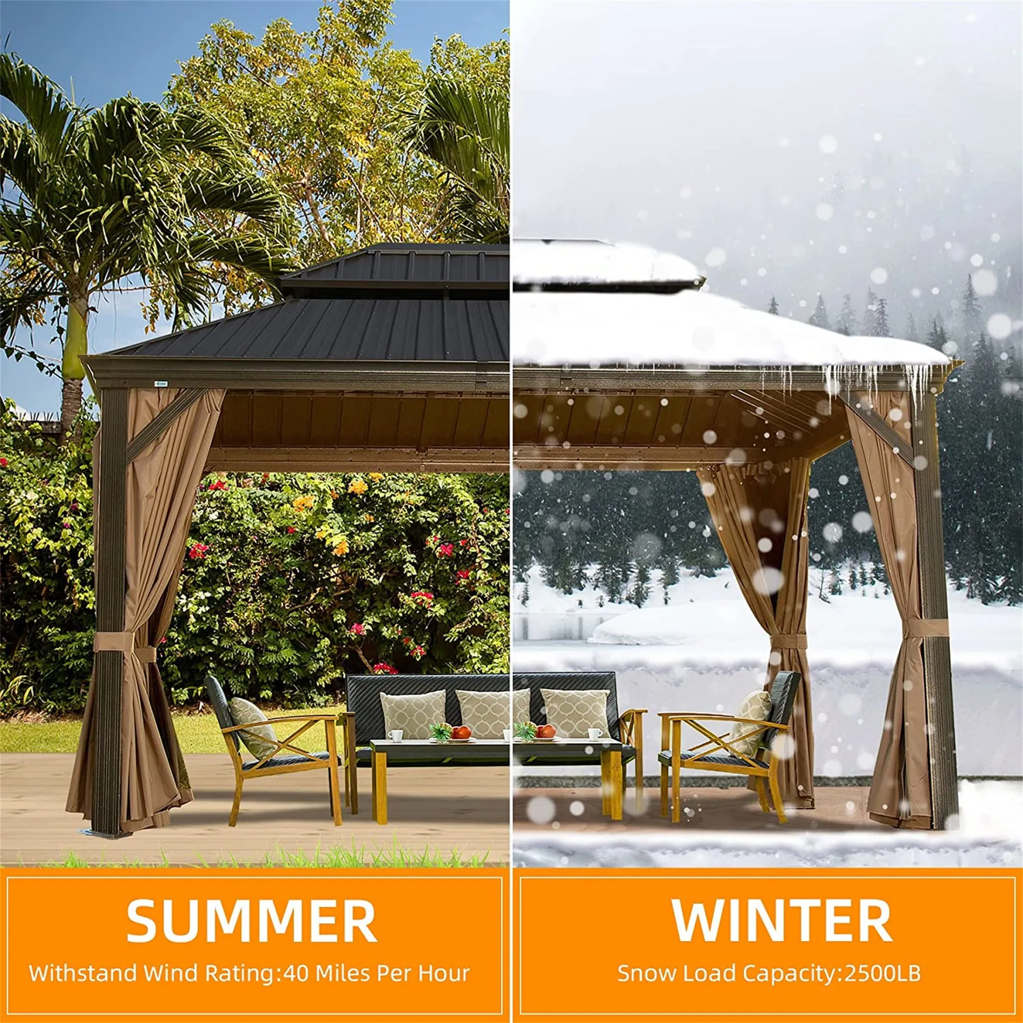 Shana 10 X 12 ft Hardtop Gazebo Outdoor Aluminum  - Brown