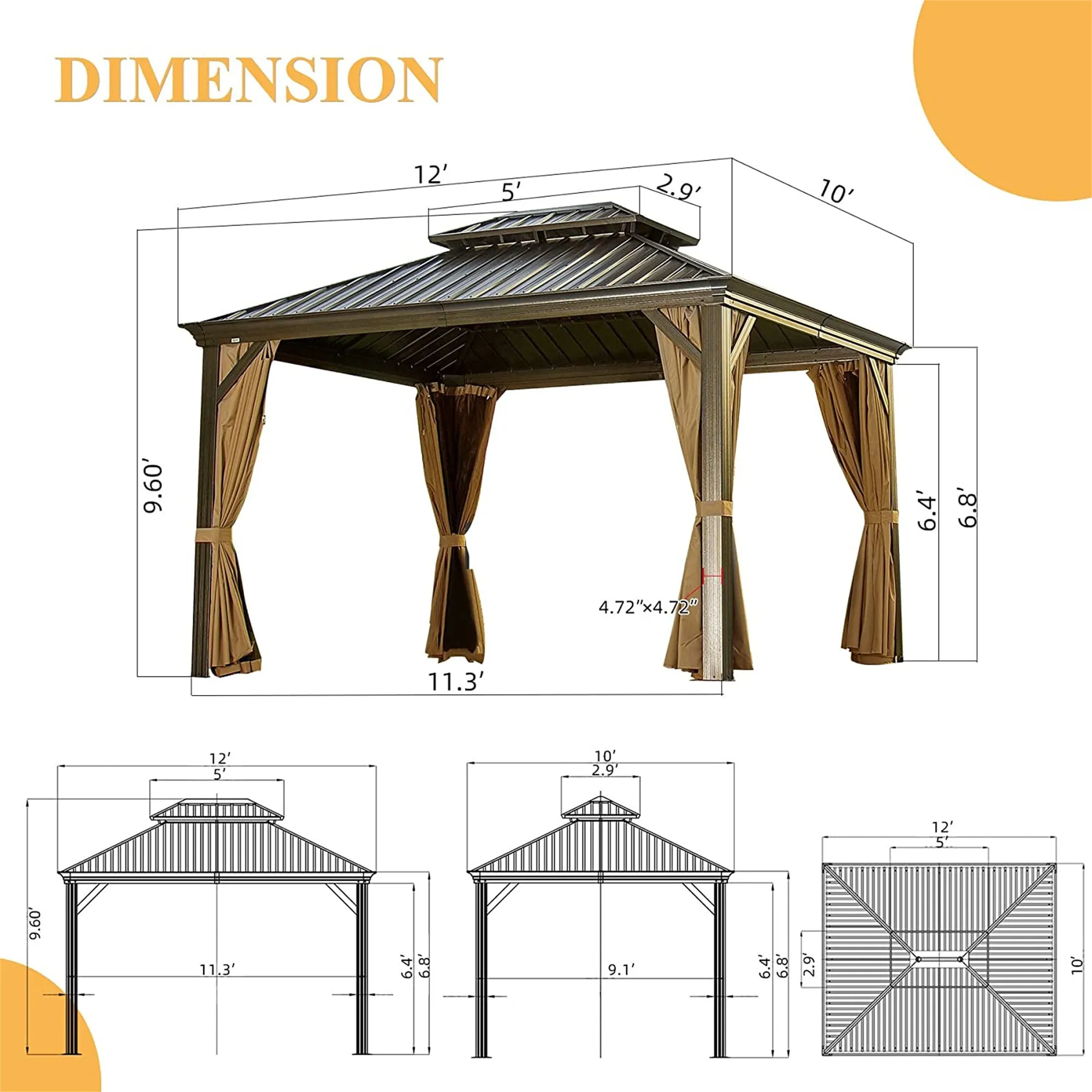 Shana 10 X 12 ft Hardtop Gazebo Outdoor Aluminum  - Brown
