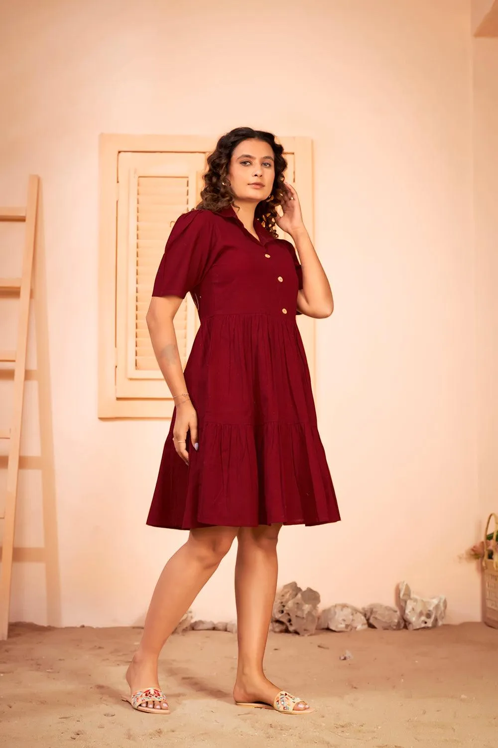 Shirt Collar Cotton Fit & Flare Summer Dress