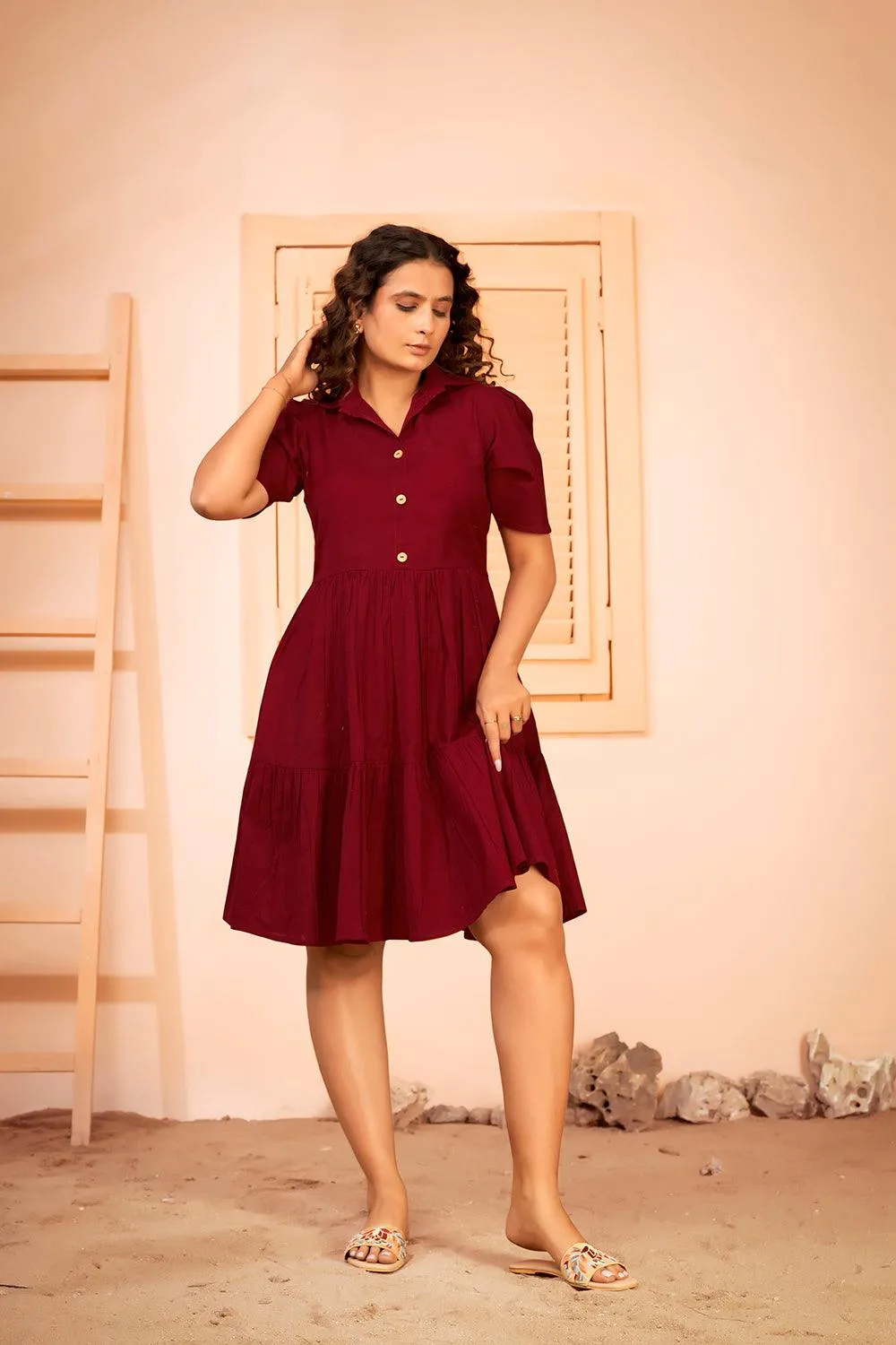 Shirt Collar Cotton Fit & Flare Summer Dress