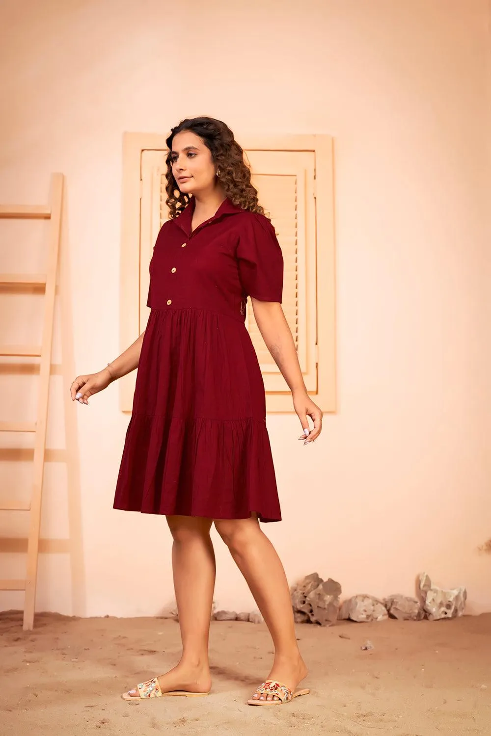 Shirt Collar Cotton Fit & Flare Summer Dress