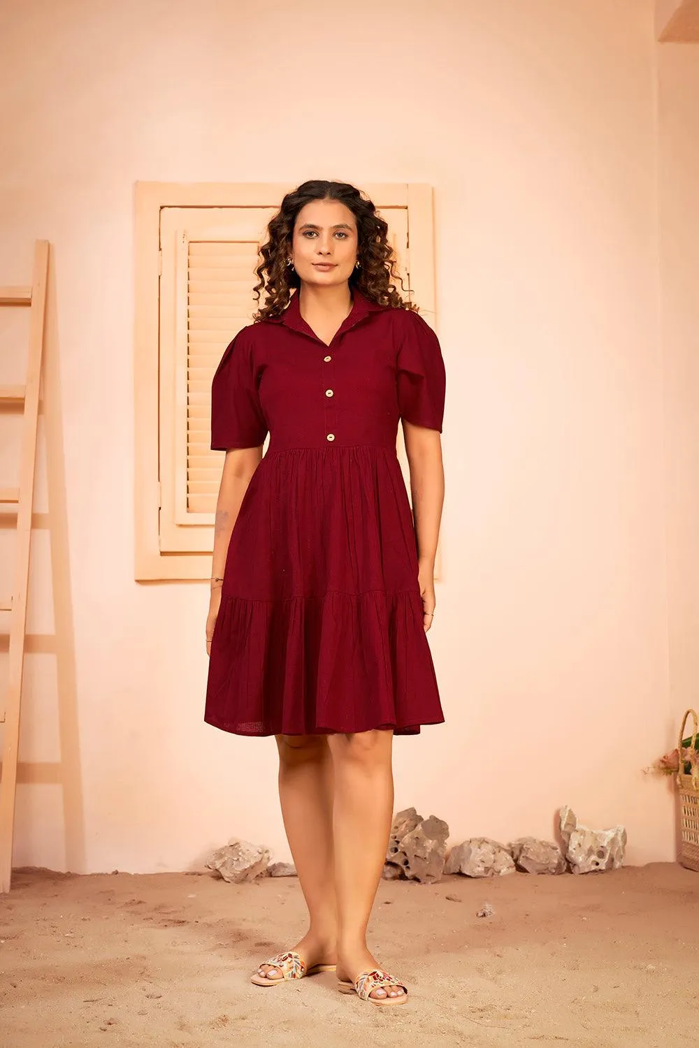 Shirt Collar Cotton Fit & Flare Summer Dress