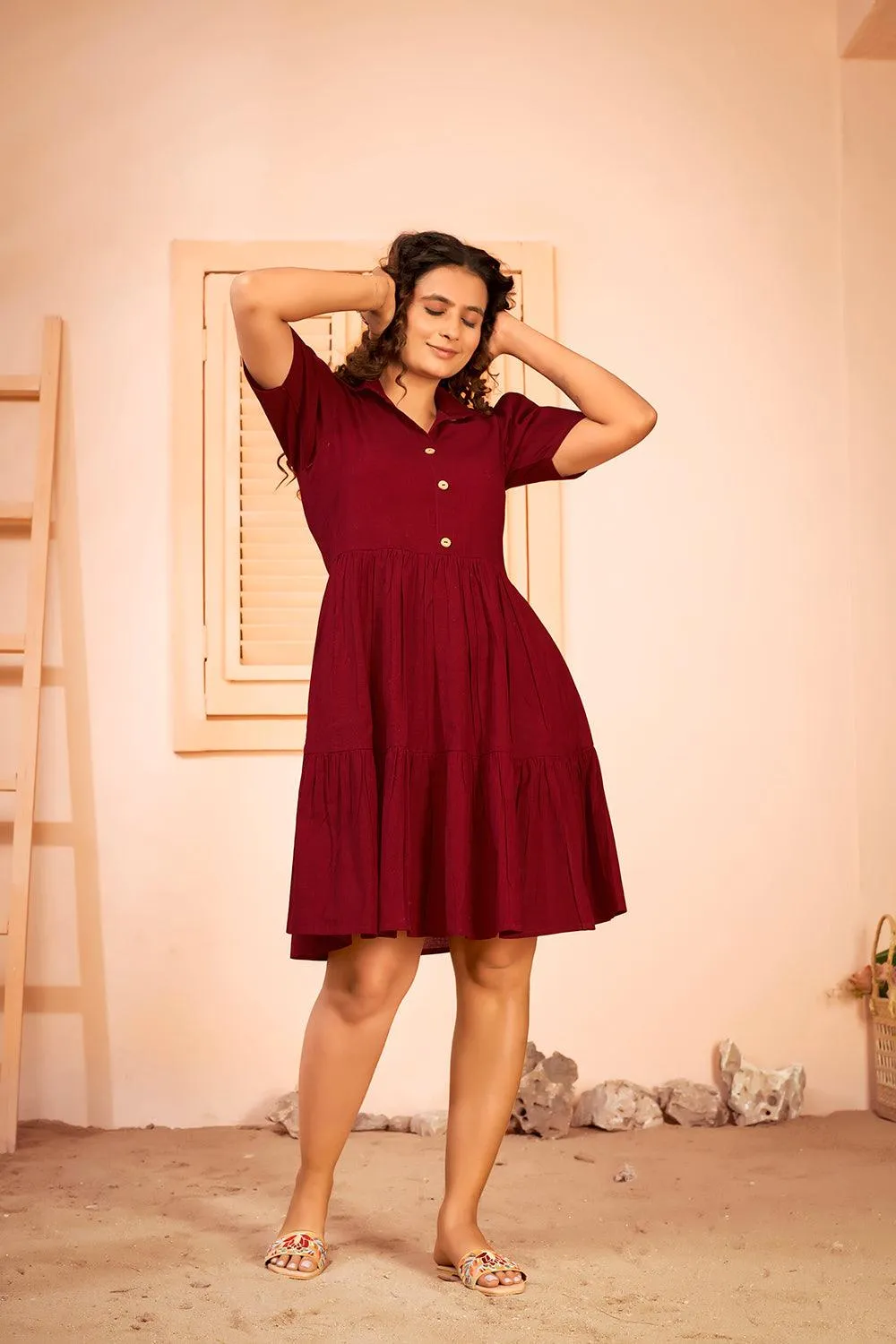 Shirt Collar Cotton Fit & Flare Summer Dress