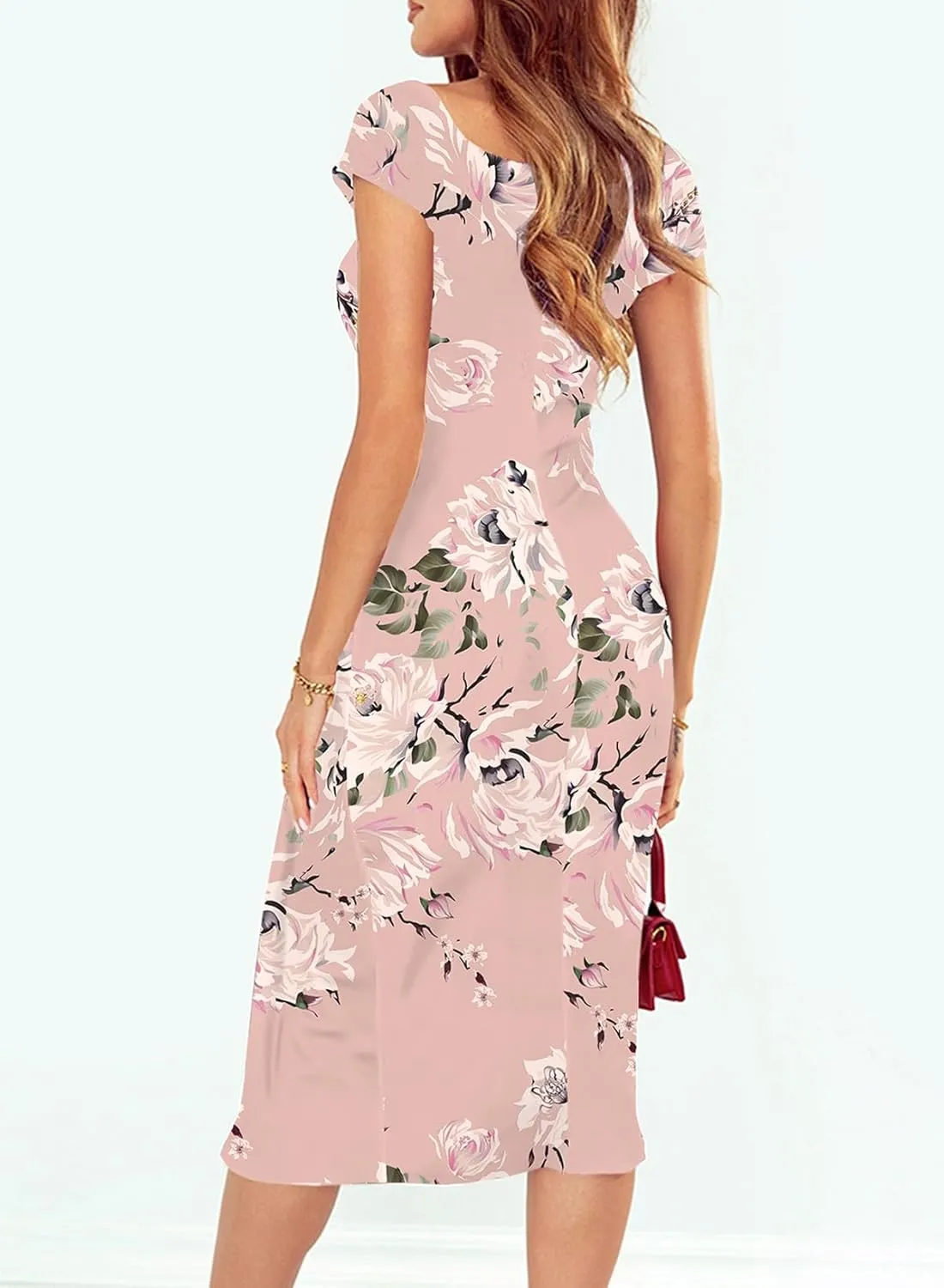 Sidefeel Women's Casual Off The Shoulder Floral Print Ruched High Slit Bodycon Evening Party Dress
