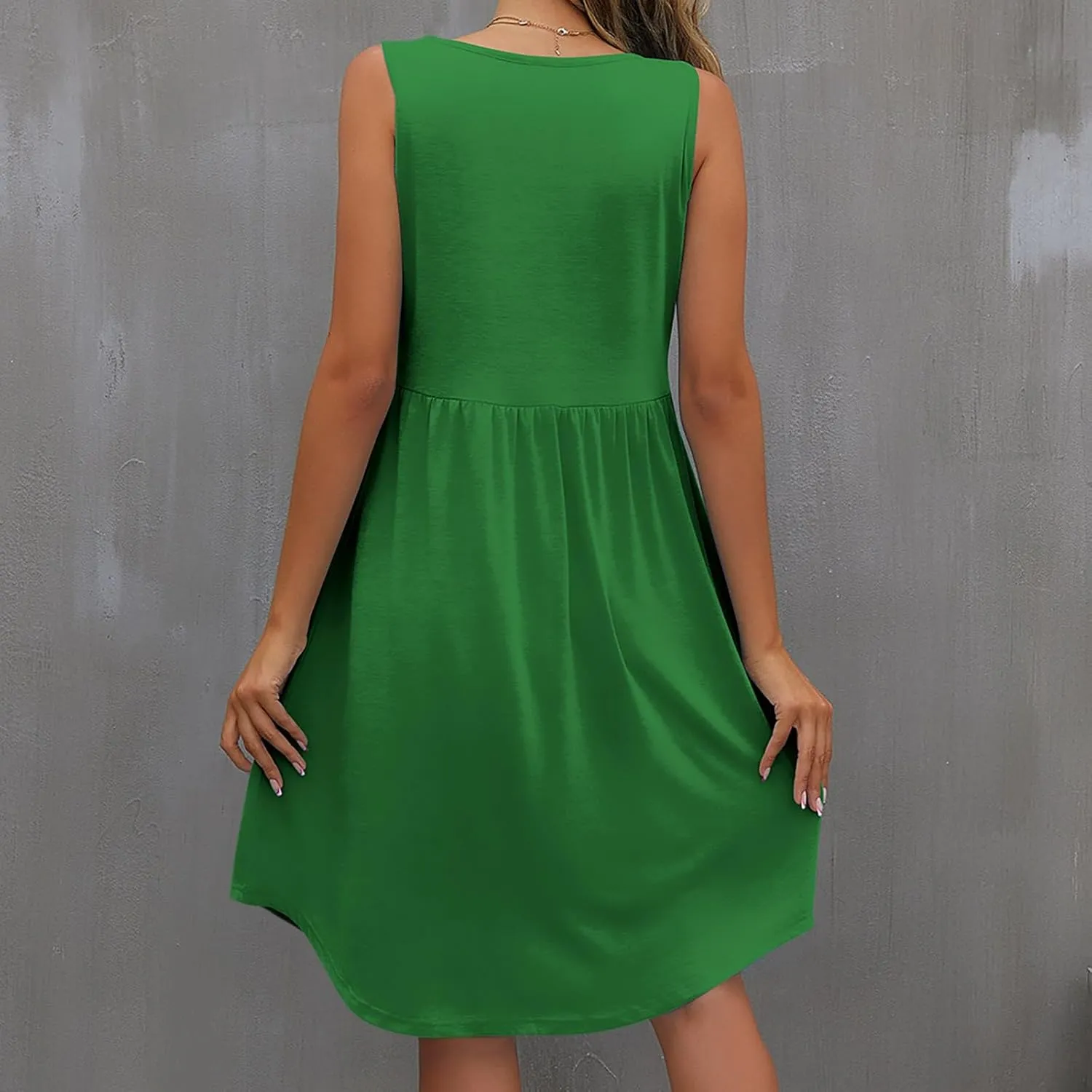 Sleeveless Summer Dress for Women 2025 Casual Round Neck Ruffle Swing Dresses Beach Sun Mini Tank Short Sundresses