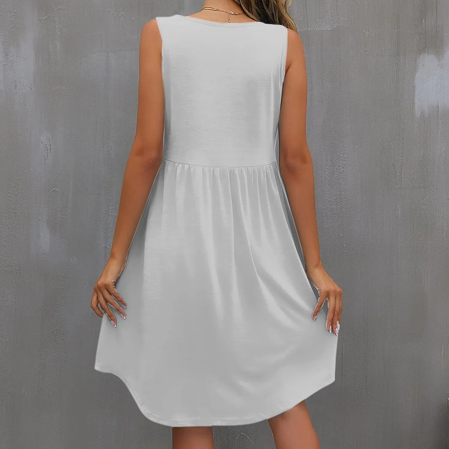 Sleeveless Summer Dress for Women 2025 Casual Round Neck Ruffle Swing Dresses Beach Sun Mini Tank Short Sundresses