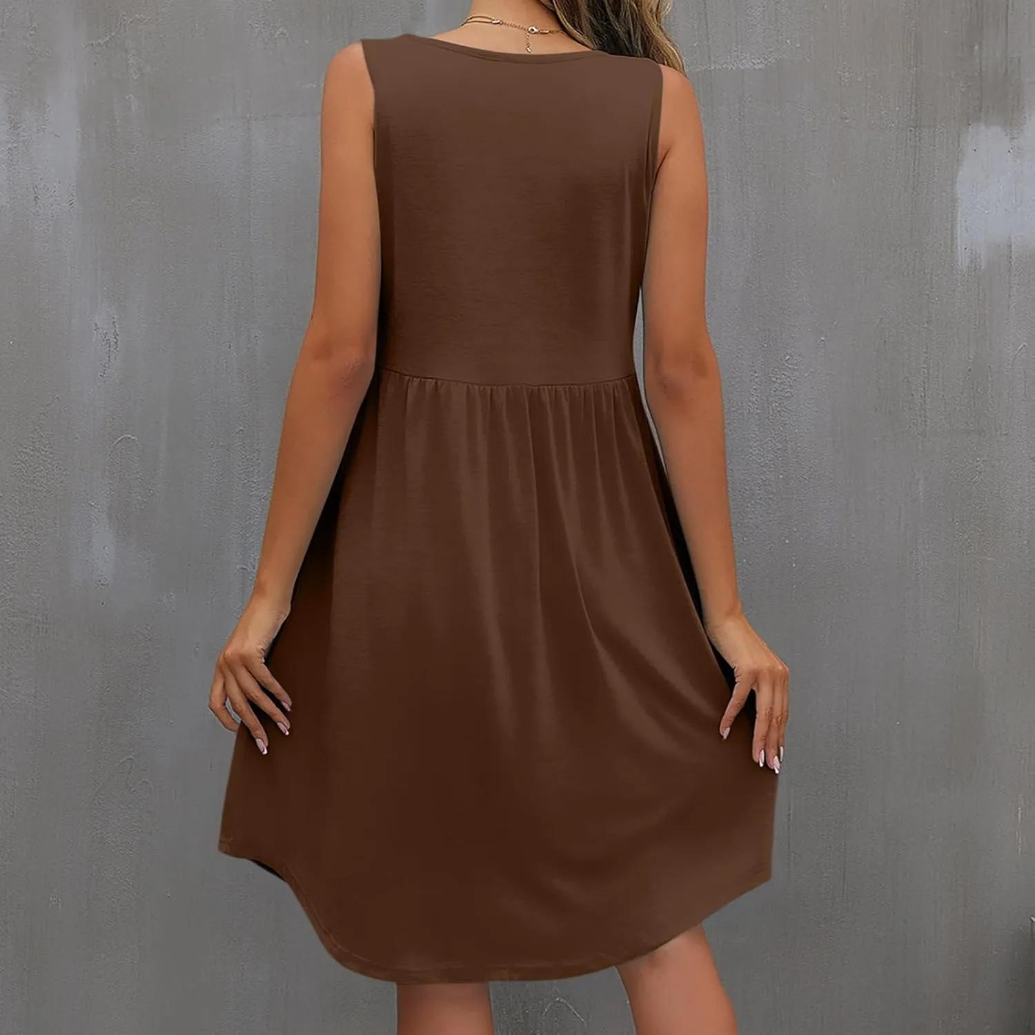 Sleeveless Summer Dress for Women 2025 Casual Round Neck Ruffle Swing Dresses Beach Sun Mini Tank Short Sundresses