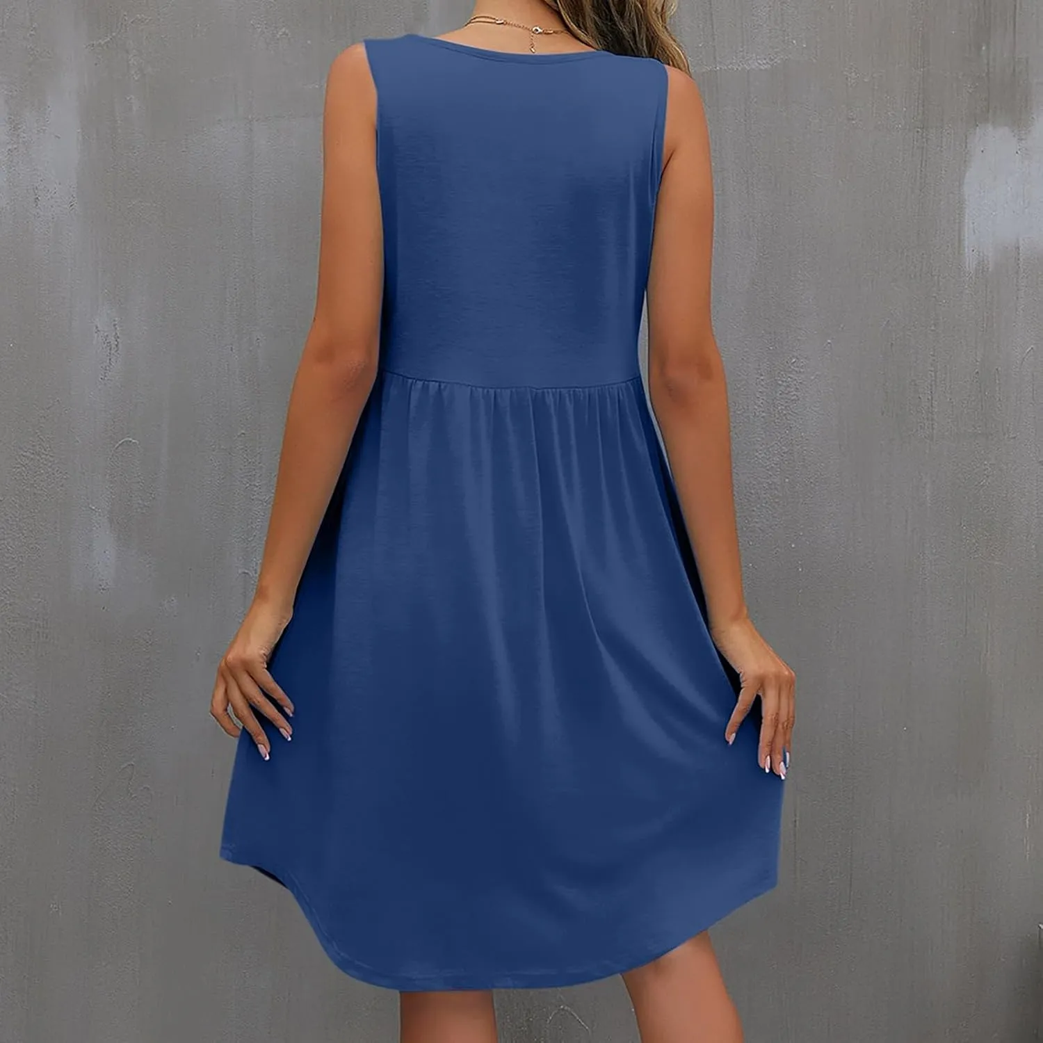 Sleeveless Summer Dress for Women 2025 Casual Round Neck Ruffle Swing Dresses Beach Sun Mini Tank Short Sundresses