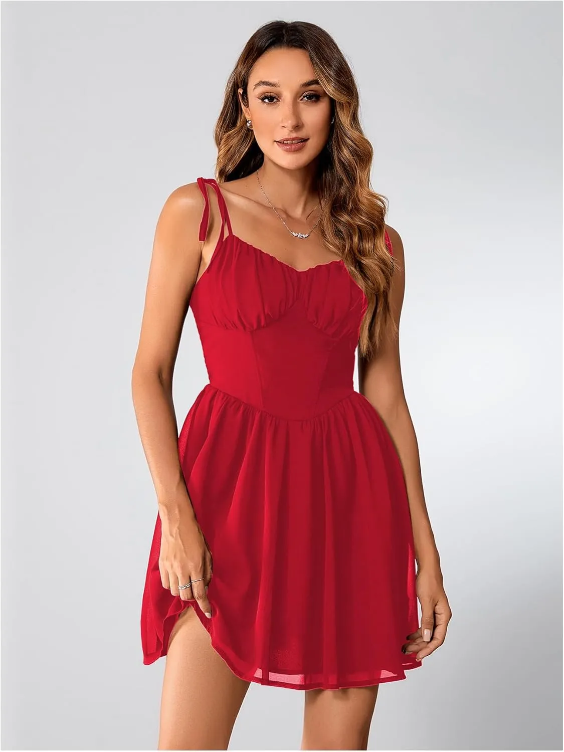 SOLY HUX Women's Corset Dress Cami Dresses Spaghetti Strap Flared Prom Dress Cocktail Party Short Summer Dress