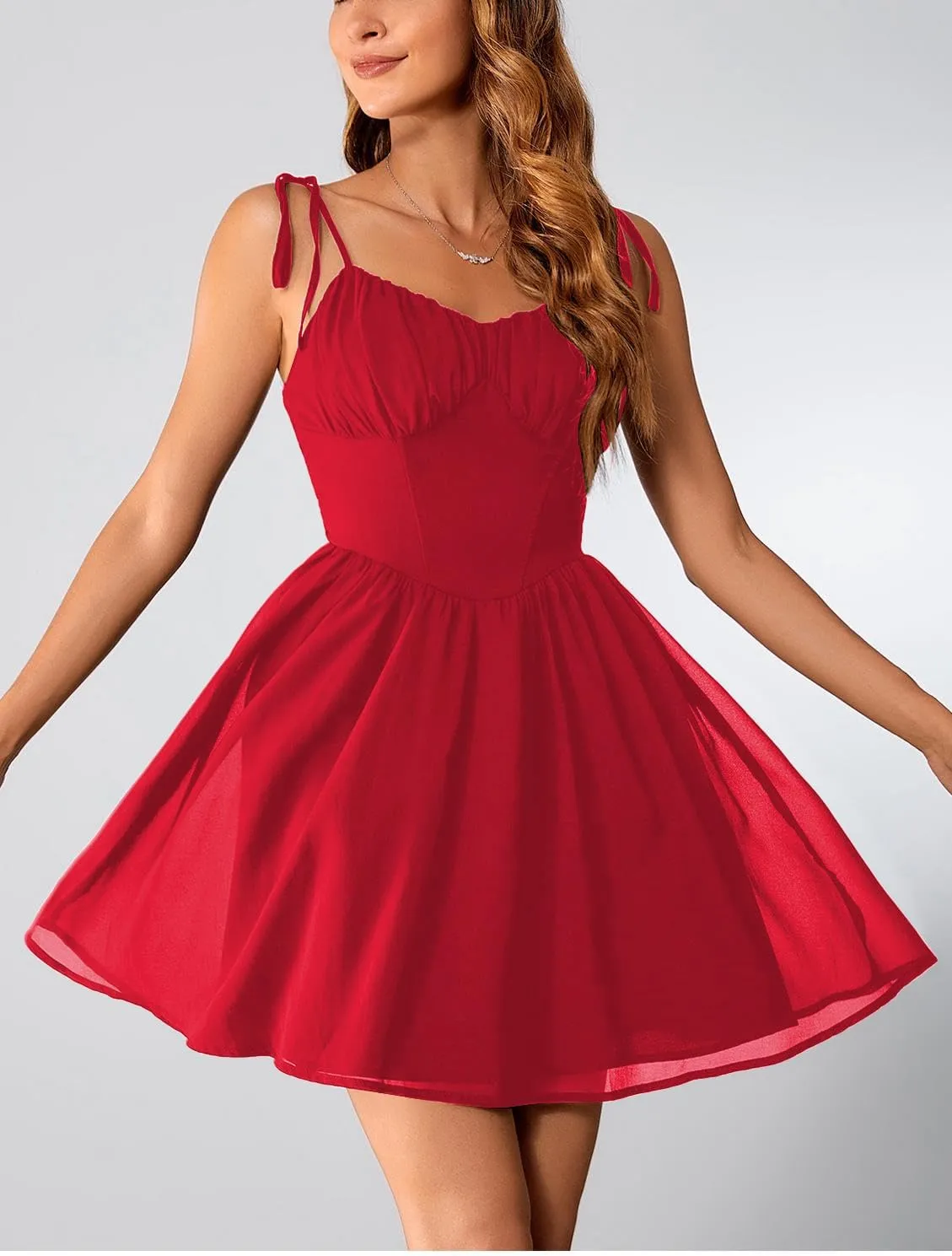 SOLY HUX Women's Corset Dress Cami Dresses Spaghetti Strap Flared Prom Dress Cocktail Party Short Summer Dress