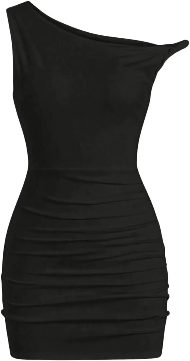SOLY HUX Women's Summer Mini Dresses Off The Shoulder Ruched Bodycon Graduation Dress Sexy Going Out Party Club Outfits