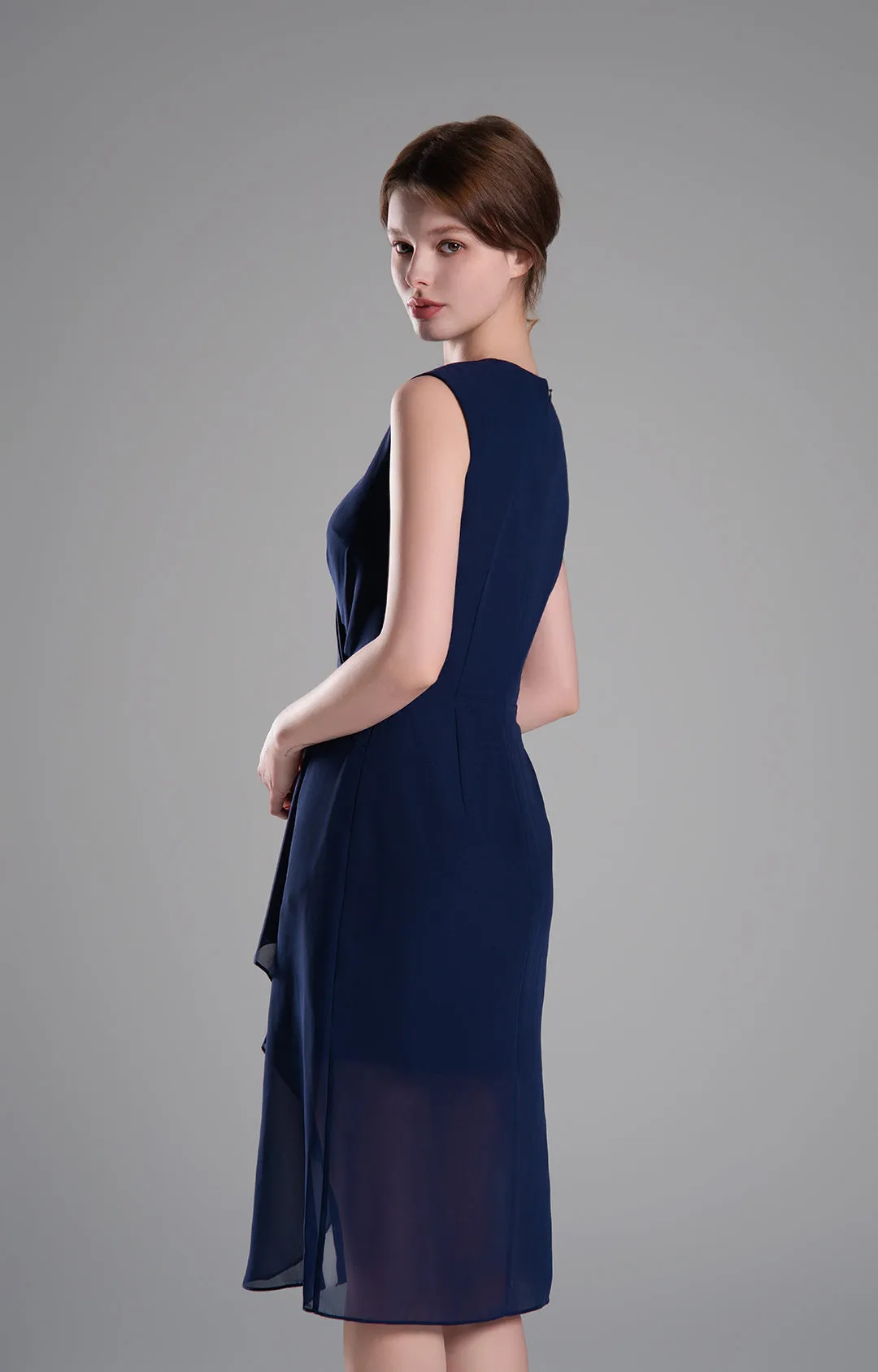 Sophisticated PleatedV-Neck Flared Hem Dress