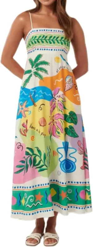 Spaghetti Strap Summer Maxi Dress 2024 Graphic Colorful Sun Dresses Vacation Maxi Sundress Flower Farm Boho Dresses (Orange/Pink,Medium)