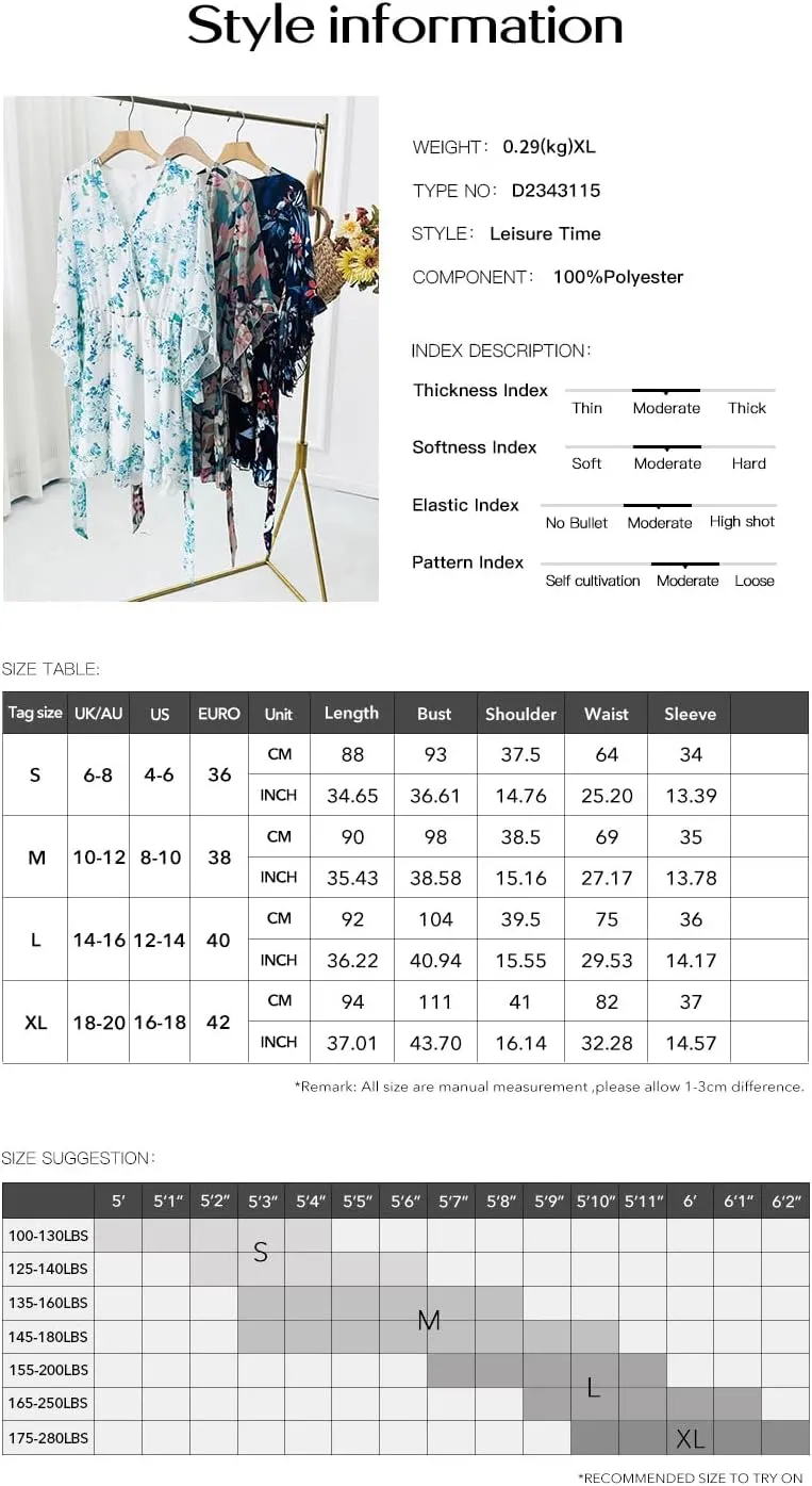 Spring Dresses for Women 2024, Women's Floral Boho V Neck Mini A-Line Dresses Summer Casual Flowy Ruffle Chiffon Dress