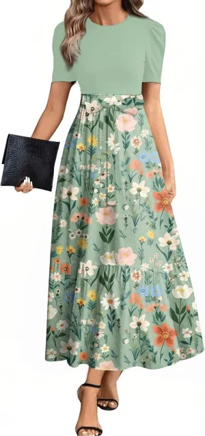 Spring Dresses for Women 2025 Women's Casual Short Sleeves Maxi Dress with High Waist Perfect for Parties and Weddings
