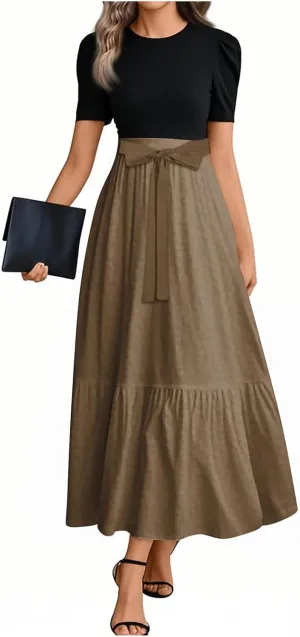 Spring Dresses for Women 2025 Women's Casual Short Sleeves Maxi Dress with High Waist Perfect for Parties and Weddings