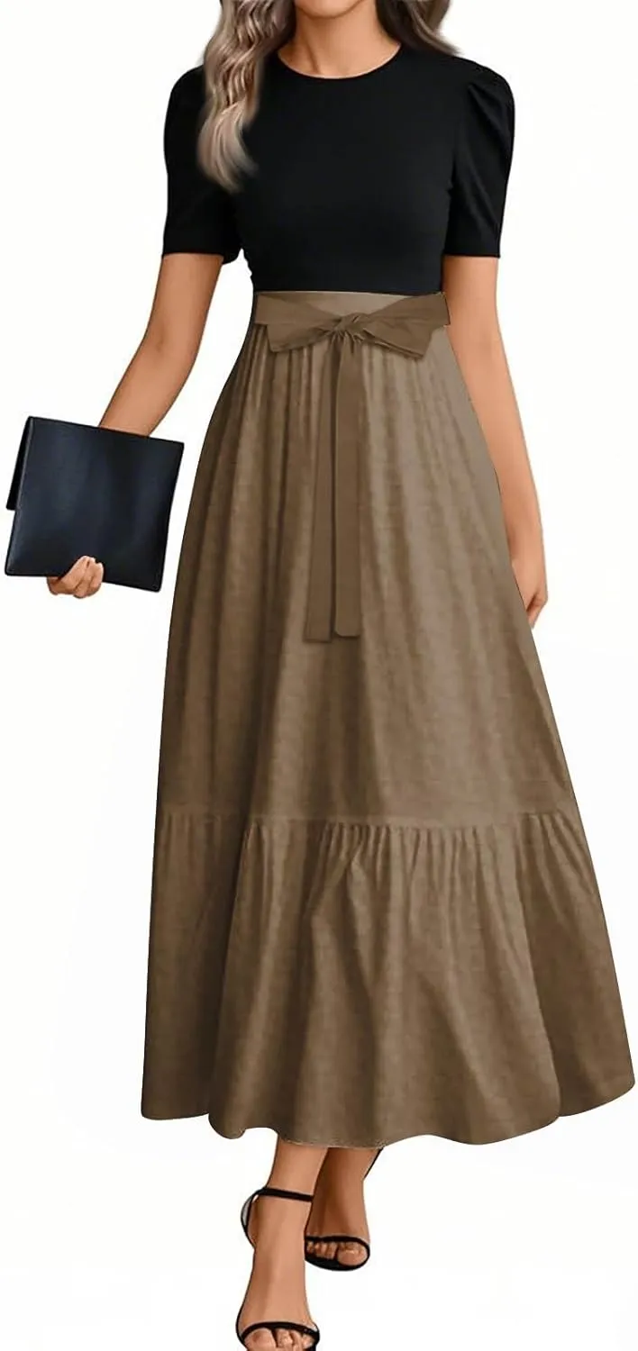 Spring Dresses for Women 2025 Women's Casual Short Sleeves Maxi Dress with High Waist Perfect for Parties and Weddings