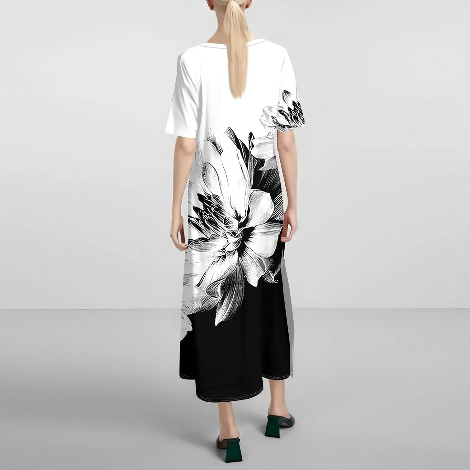 Summer Dress Short Sleeve Casual Tunic Maxi Dresses Woman Vacation Beach Split Dress for Women with Pockets