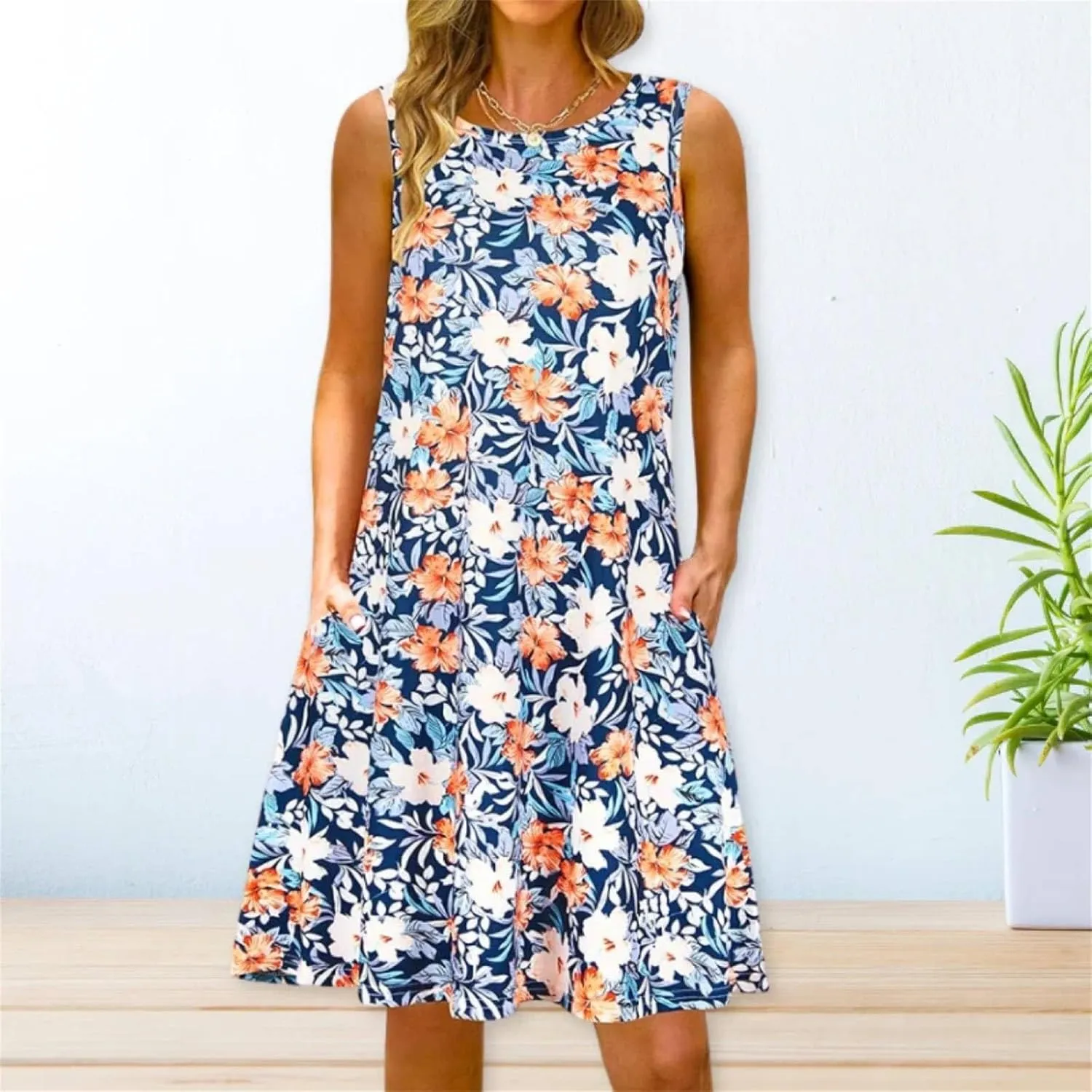 Summer Dresses for Women 2024 Casual Sleeveless Boho Floral Petite Sundress Plus Size Vacation Flowy Midi Dress