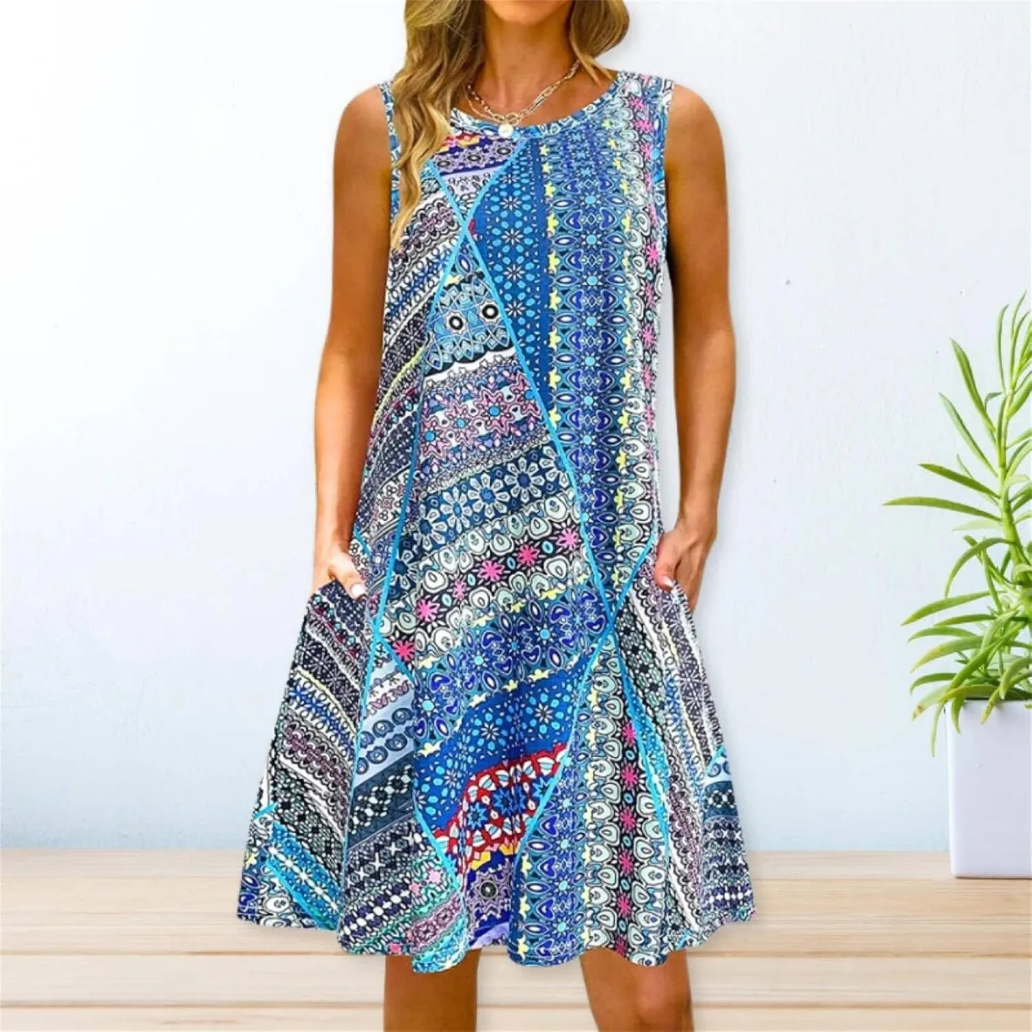 Summer Dresses for Women 2024 Casual Sleeveless Boho Floral Petite Sundress Plus Size Vacation Flowy Midi Dress