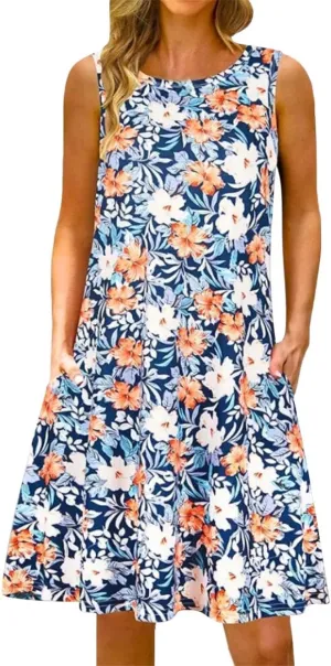 Summer Dresses for Women 2024 Casual Sleeveless Boho Floral Petite Sundress Plus Size Vacation Flowy Midi Dress