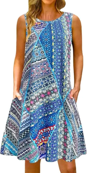 Summer Dresses for Women 2024 Casual Sleeveless Boho Floral Petite Sundress Plus Size Vacation Flowy Midi Dress