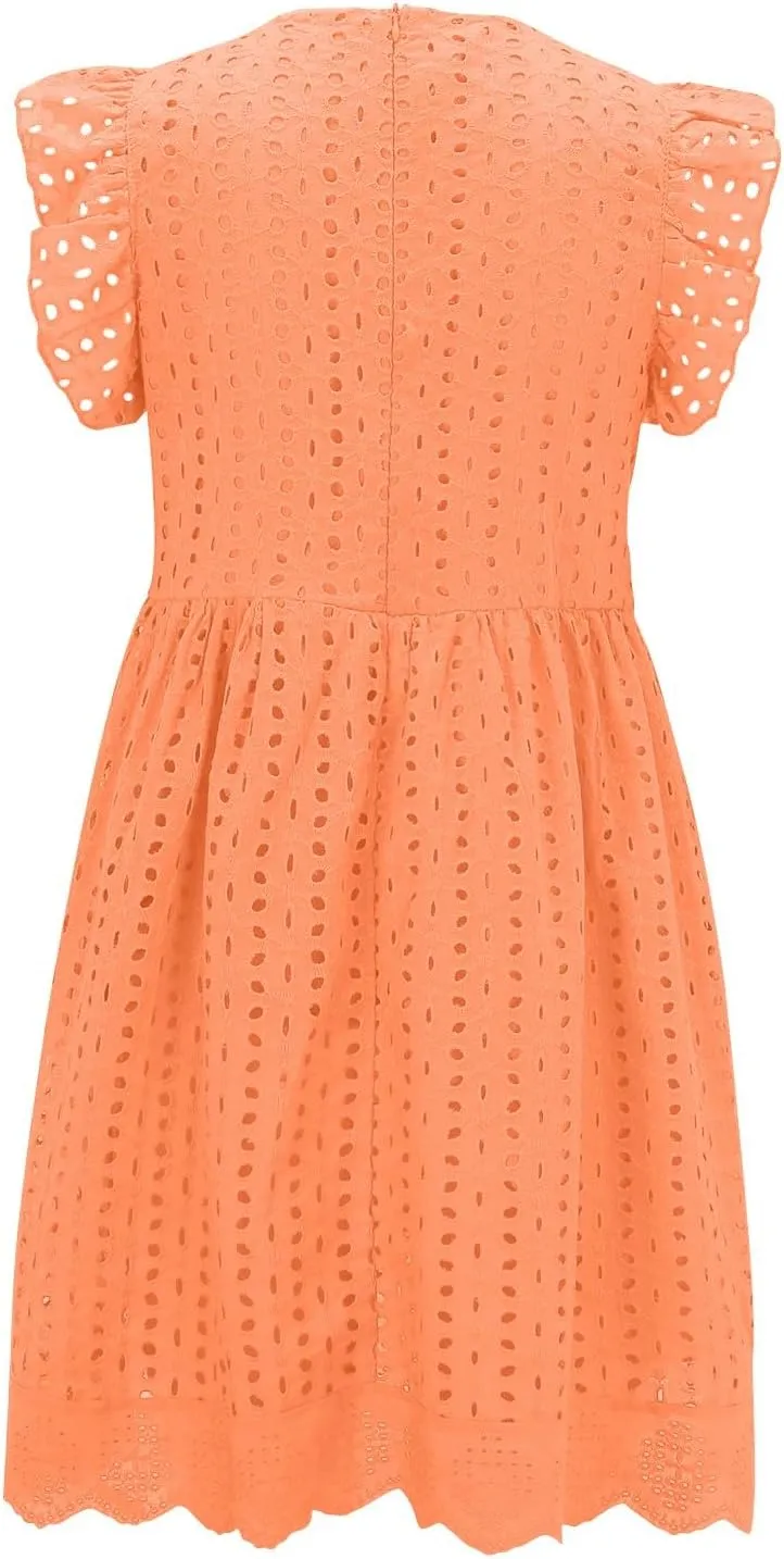 Summer Dresses for Women 2024 Casual Sleeveless V Neck Ruffle Beach Vacation Sundresses Cute Flowy Mini Dress