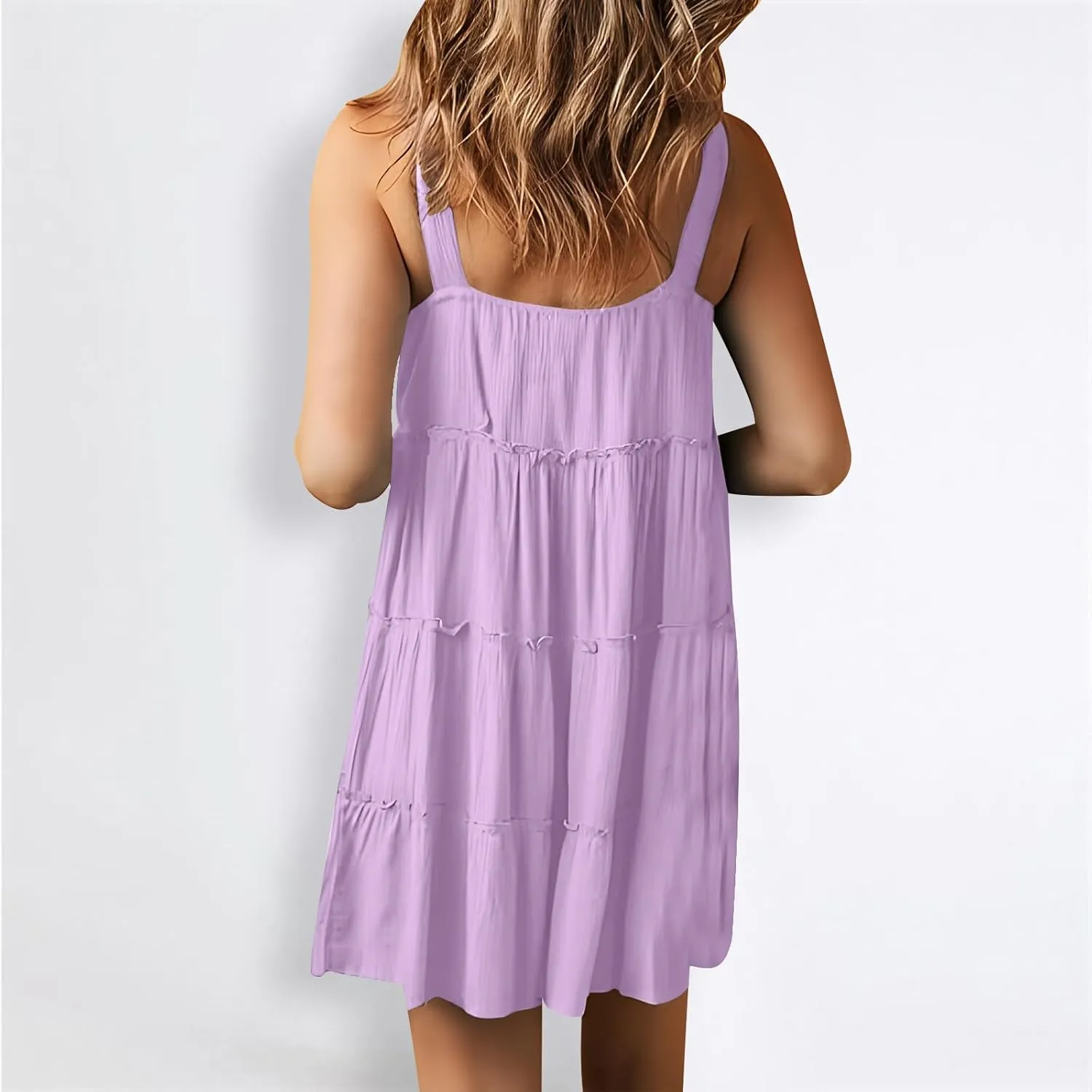 Summer Dresses for Women 2024 Sleeveless Casual Button Down Sundress Loose Ruffle Tiered Swing Beach Dress Mini Dress