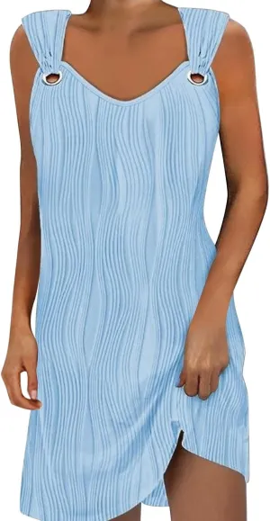 Summer Dresses for Women 2024 Vacation Casual Sleeveless Midi Tshirt Dress Trendy Flowy Loose Boho Beach Sundresses
