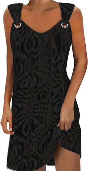 Summer Dresses for Women 2024 Vacation Casual Sleeveless Midi Tshirt Dress Trendy Flowy Loose Boho Beach Sundresses