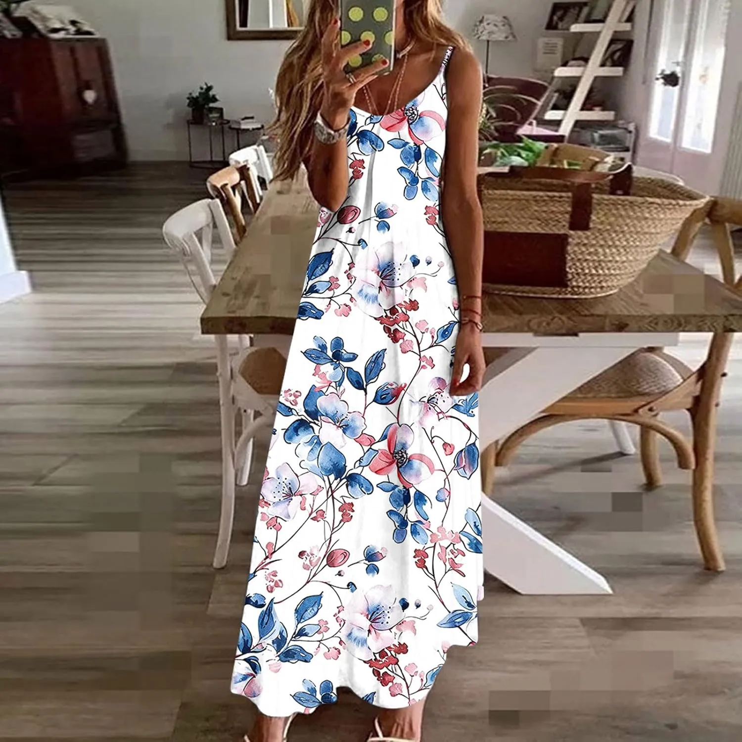 Summer Dresses for Women 2025 Beach Vacation Maxi Dress Spaghetti Strap Floral Print Sundress Casual Travel Clothes