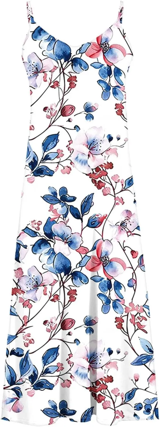 Summer Dresses for Women 2025 Beach Vacation Maxi Dress Spaghetti Strap Floral Print Sundress Casual Travel Clothes